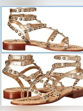 Sam Edelman Eavan Gold Leather Studded Gladiator Sandals